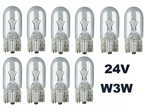 Hallenwerk 24 Volt - 10 Stück - W 3W - T10 - W2,1x9,5d - 3Watt - Nfz LKW Beleuchtung - Glühlampe, Glassockellampe, Glühbirne, Soffitte, Lampen. mit E-Prüfzeichen [STVZO zugelassen] von Hallenwerk