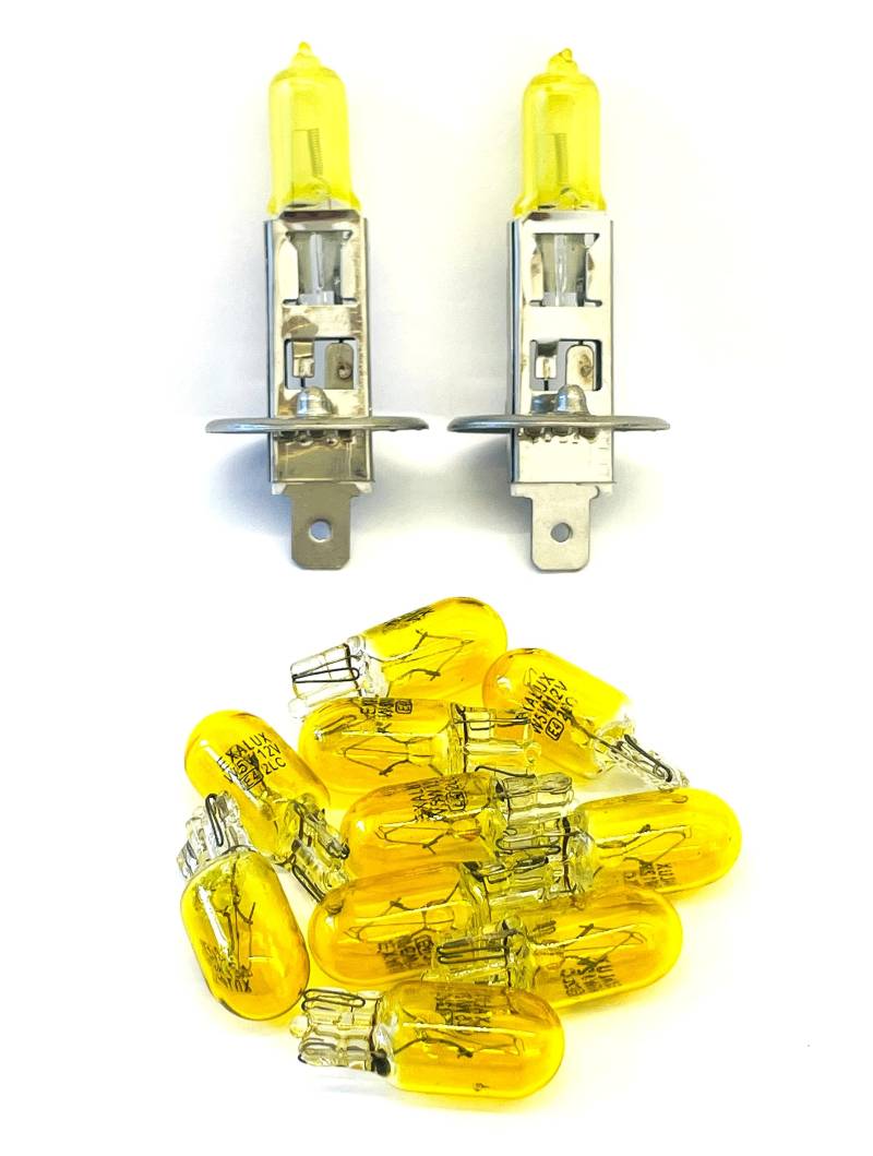 Yellow Aqua Vision SET - 2x H1 + 10x W5W Leuchtmittel 12V Glühlampen Halogen Auto Lampen von Hallenwerk