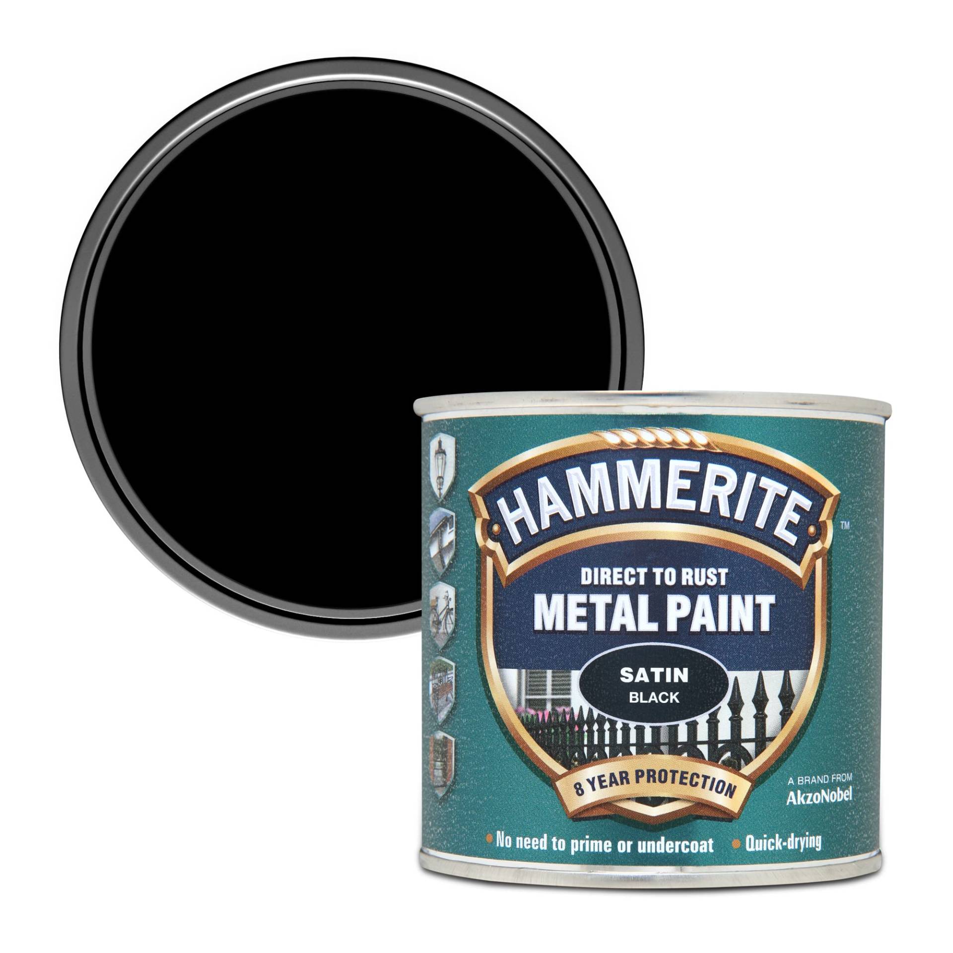 Hammerite 5084904 Direkt nach Rust Satin Finish Schwarz, 250ml Volumen von Hammerite