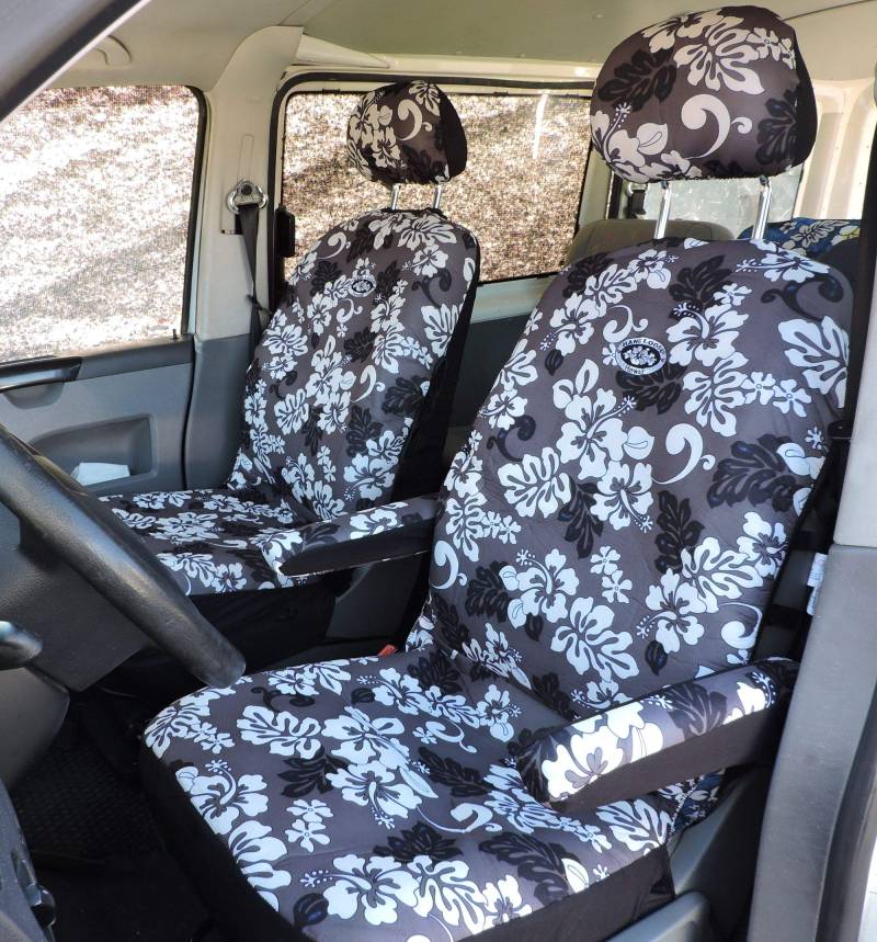 Hang Loose Hawaii Auto Sitzbezüge Schonbezüge - (1 Paar), inkl. Bezüge für 2 Kopfstützen und 4 Armlehnen, Farbe: Grau von Hang Loose