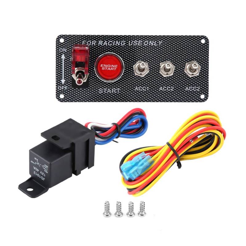 12V Rennwagen Motor Zündschalter Panel, Zündschalter Panel Start Druckknopf Kippschalter LED Toggle 5 in 1 für Rennwagen von Haofy