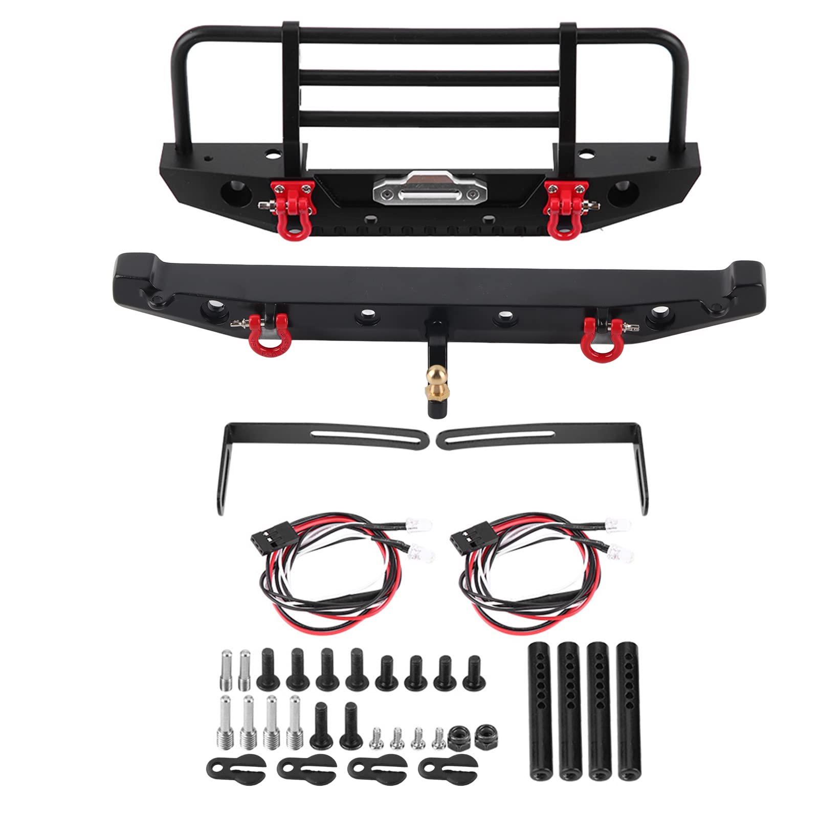 RC-Frontstoßstange, RC-Heckstoßstange, RC-LED-Stoßstange, RC-Autoteile, Stoßstange, LED-Leuchten, Kletterauto aus Metall, Crawler-Autozubehör, Metallstoßstange mit Lichtern von Haofy