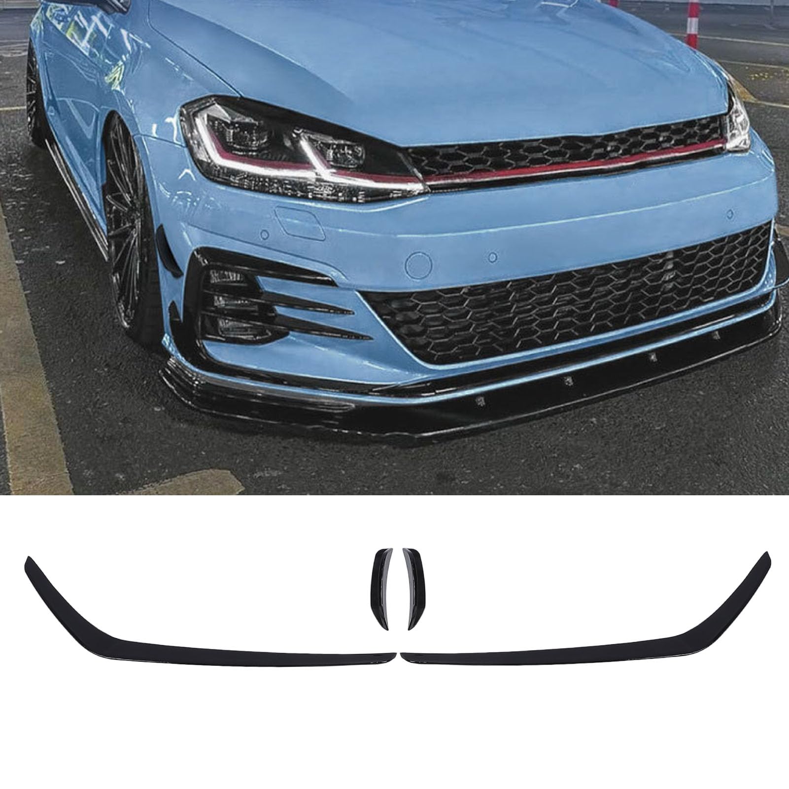 Vordere Stoßstange Lip Air Splitter Spoiler, Vordere Stoßfängerluftsplitter Glänzend Schwarz, Vordere Stoßfänger-Splitterverkleidung für 7.5 GTI 2017-2019 von Haofy