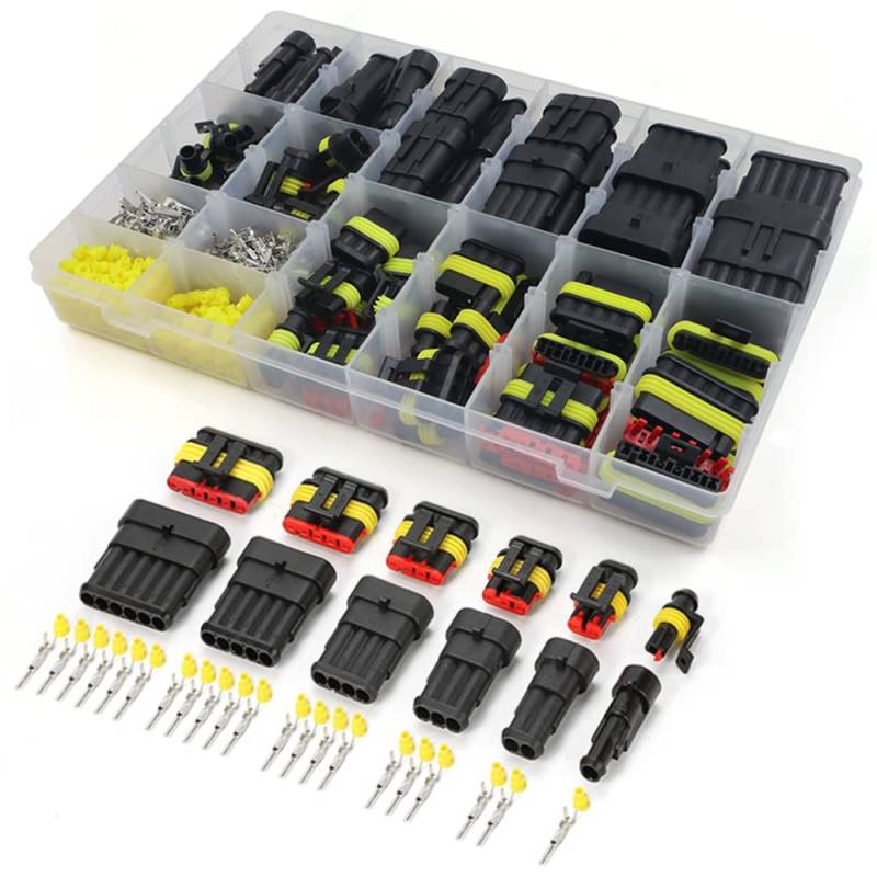 708 Stück 43 Kits Auto Stecker Pins, Zündkerzenstecker, Auto Wasserdichte Steckverbinder 1/2/3/4 Polig Stecker Terminal Set für Motorrad Auto Boat von Haohai