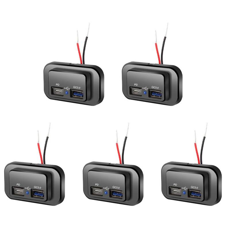 Haopeuk 5X USB+PD Autoladebuchse 12V/24V USB Ladeverteiler Steckdose Netzteil für Motorrad -Truck ATV Boot Auto Wohnmobil von Haopeuk