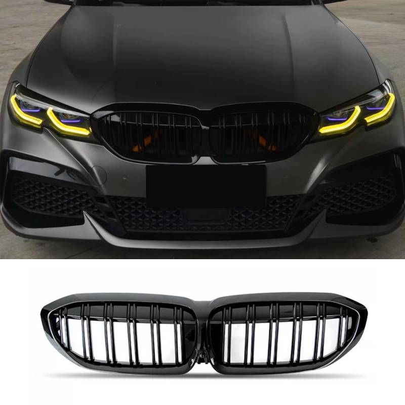 Haoyijiahui G20 G21 Nieren Schwarz Kühlergrille passend für BMW 3er G20 G21 2019-2021 Schwarzer Glanz G20 G21 Grill Vorne Doppelsteg (For 3er G20 2019-2021) von Haoyijiahui