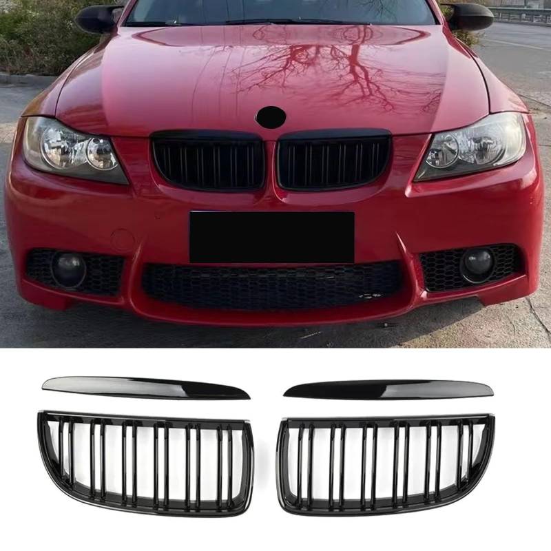 Haoyijiahui E90 E91 Nieren Schwarz - Kühlergrill - Passend für BMW 3er E90 E91 2005-2008 - Doppelsteg Nieren Sport Grill (For 3er E90 2005-2008) von Haoyijiahui