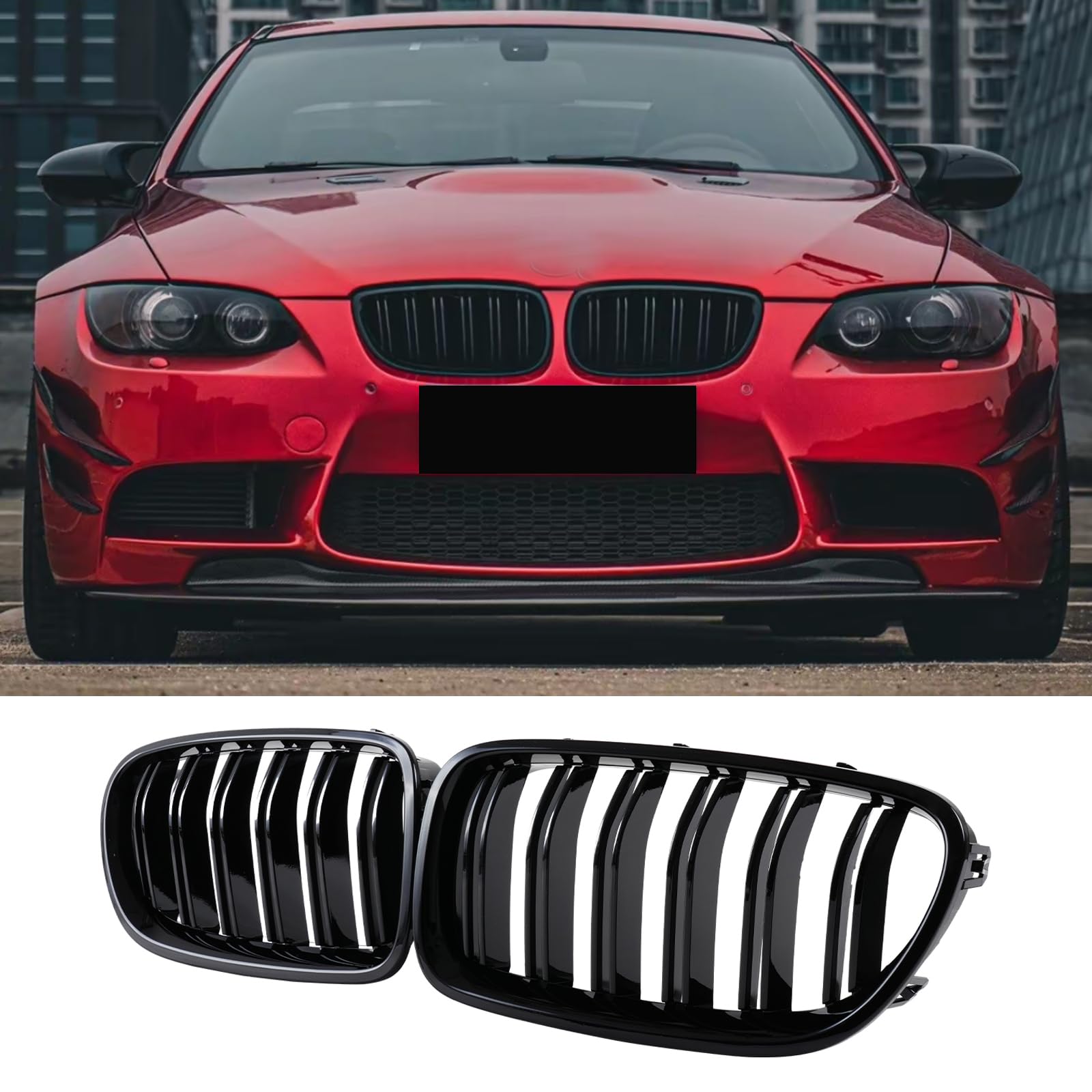 Haoyijiahui E92 E93 Kühlergrill, Nieren schwarz, Doppelsteg, für BMW 3er E92 E93 Pre-Facelift 2006-2009 und M3 2007-2013 (For 3er E92 2006-2009) von Haoyijiahui