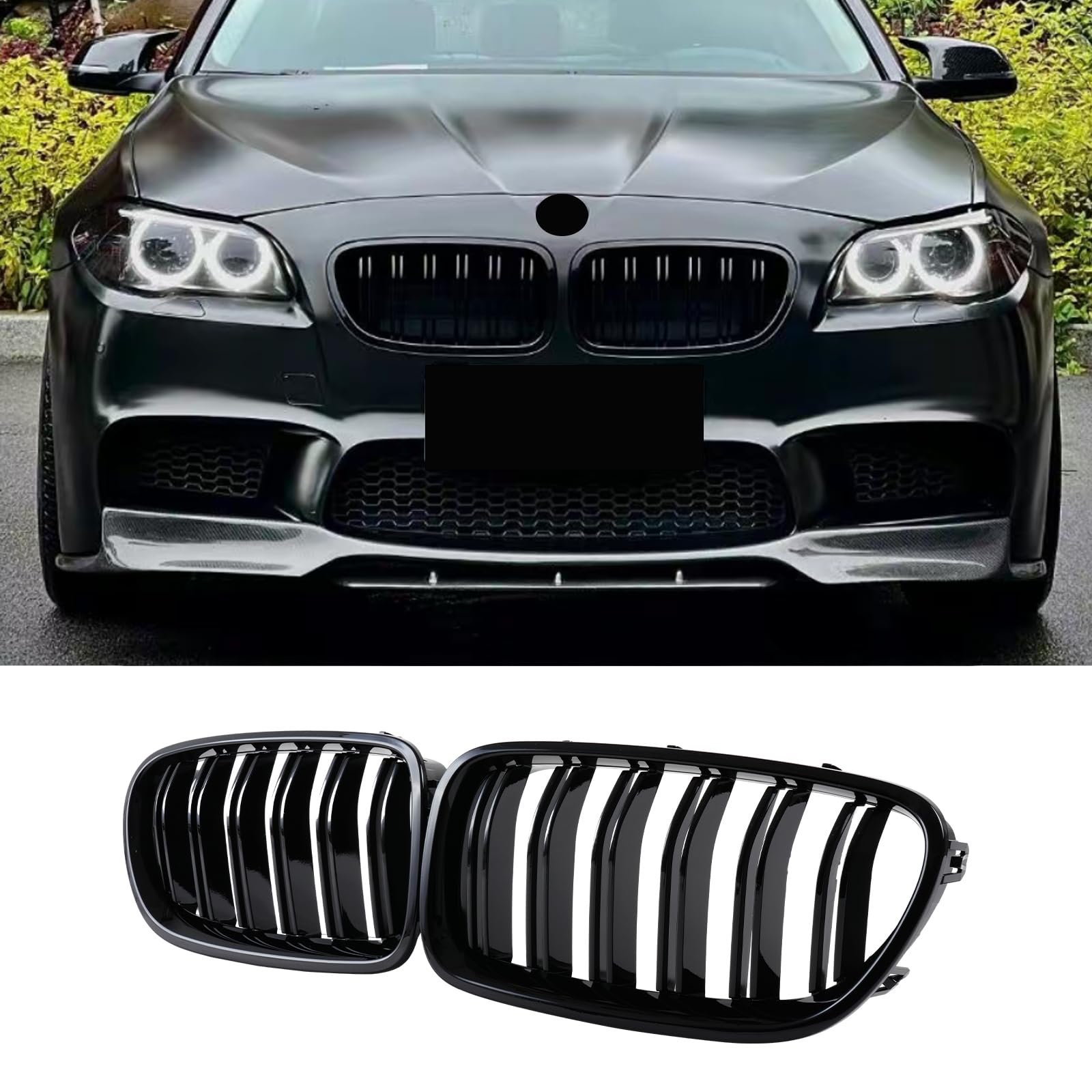 Haoyijiahui F10 F11 Kühlergrill Schwarz Glänzend Doppel-Lamellen, Front Nieren Grill für BMW 5 Serie F10 F11 M5 2010-2017 (For 5er F10 2010-2017) von Haoyijiahui