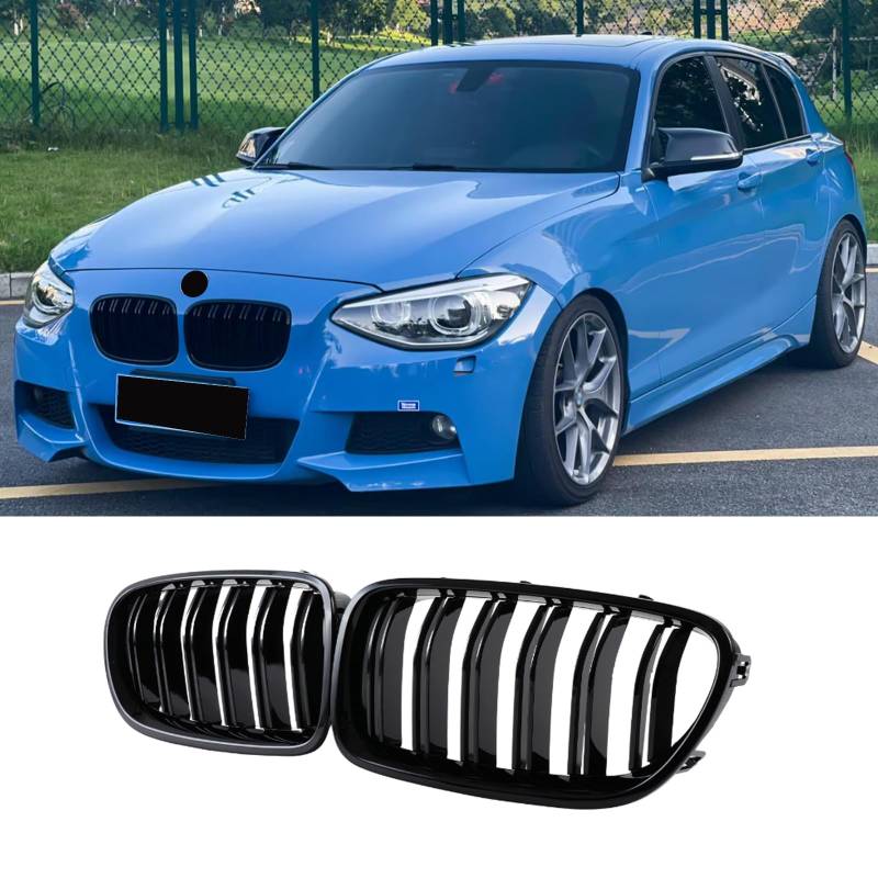 Haoyijiahui F20 F21 Nieren Schwarz Front Nieren Kühlergrill Gitter Passend für BMW 1er F20 F21 2011 2012 2013 2014 Doppelsteg Grill Glanz Schwarz Links Rechts (For 1er F20 2011-2014) von Haoyijiahui