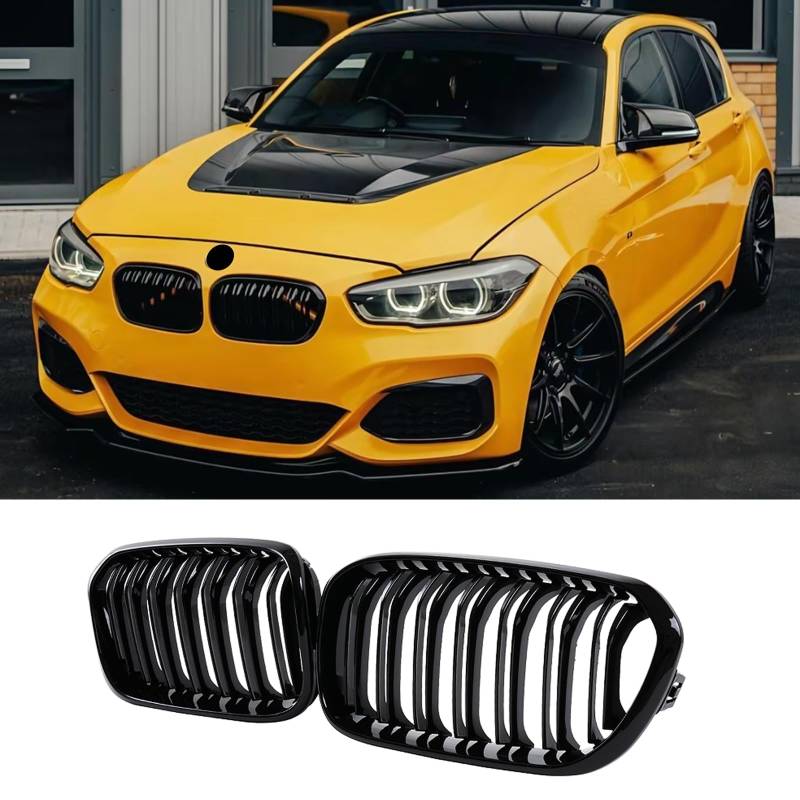 Haoyijiahui F20 F21 Nieren Schwarz Front Nieren Kühlergrill Gitter Passend für BMW 1er F20 F21 2015 2016 2017 2018 Doppelsteg Grill Glanz Schwarz Links Rechts (For 1er F20 2015-2018) von Haoyijiahui