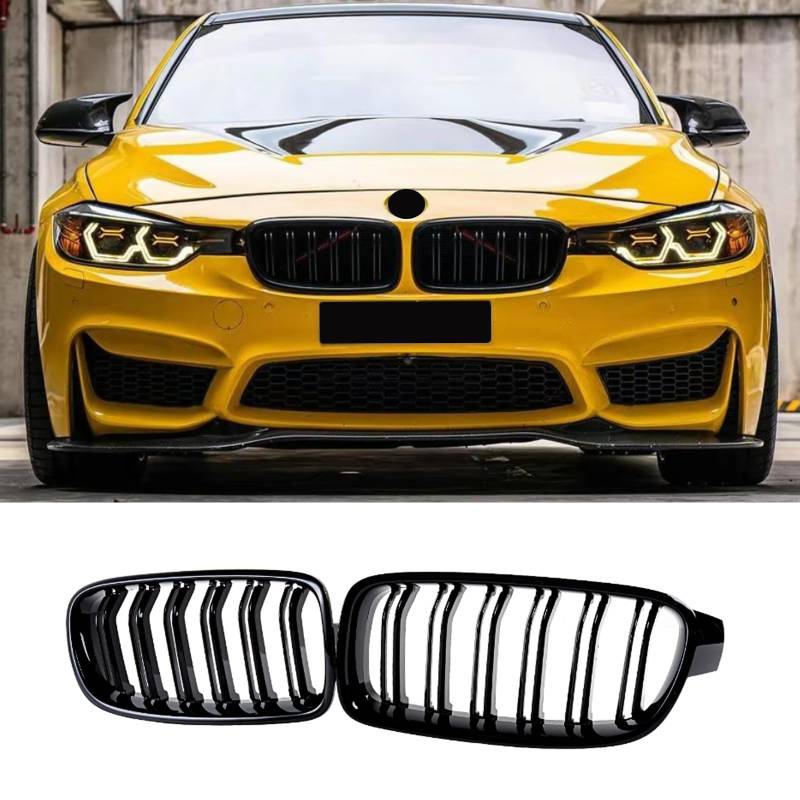 Haoyijiahui F30 F31 Nieren Schwarz Kühlergrill Streifen für BMW 3er F30 F31 Grill Glanz Schwarz Doppelsteg Sport Links Rechts Set 2012-2018 (For 3er F30 2012-2018) von Haoyijiahui