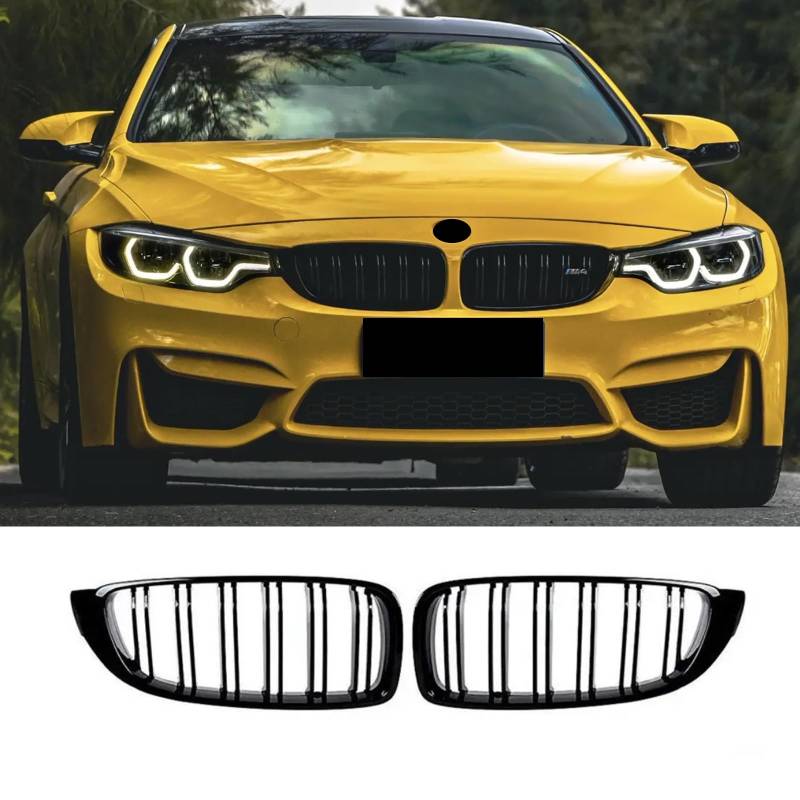 Haoyijiahui F32 Kühlergrill - Passend für BMW 4er F32 F33 F36 (2014-2019), F82 M4 F80 M3 (2015-2019), Doppelsteg Grill in glänzendem Schwarz, Vorne Kühlergrill Nieren Schwarz (For 4er F32 2014-2019) von Haoyijiahui