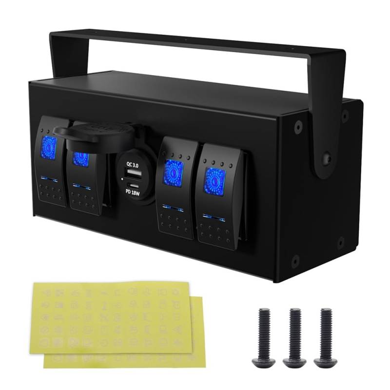 Happlignly Steuerschalter-Box-Set mit QC3.0 + PD 18 W Schnellladung für Marine, Boot, LKW, Auto, Wohnmobil, 12 V-24 V, blaue LED von Happlignly