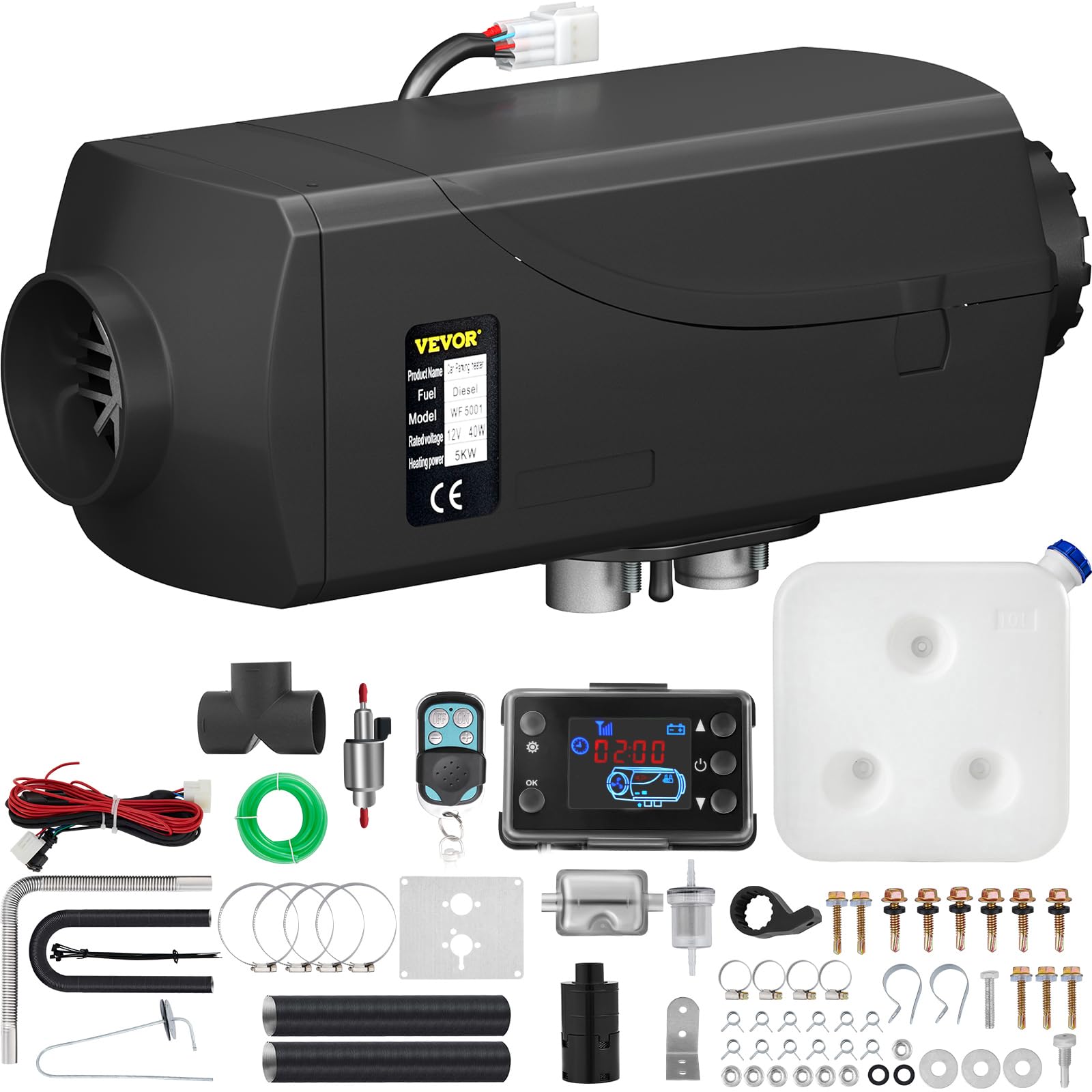 VEVOR Standheizung Diesel 5KW, 12V Diesel Lufterhitzer, 10 L Diesel Luftheizung, -40 ℃ - + 20 ℃ Arbeitstemperatur Air Diesel Heizung, Air Heater Heizung aus Aluminium für Wohnmobilanhänger Boote von Happybuy