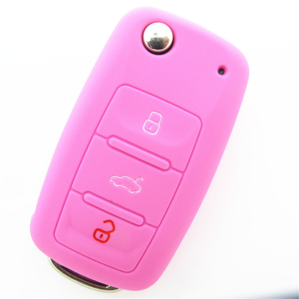 Happyit Auto Schlüssel Abdeckung Fall Silikon für Volkswagen VW Polo Passat B5 Golf 4 5 6 Jetta Mk6 Tiguan GOL Cross Fox Plus EOS Scirocco Beetle (rosa) von Happyit