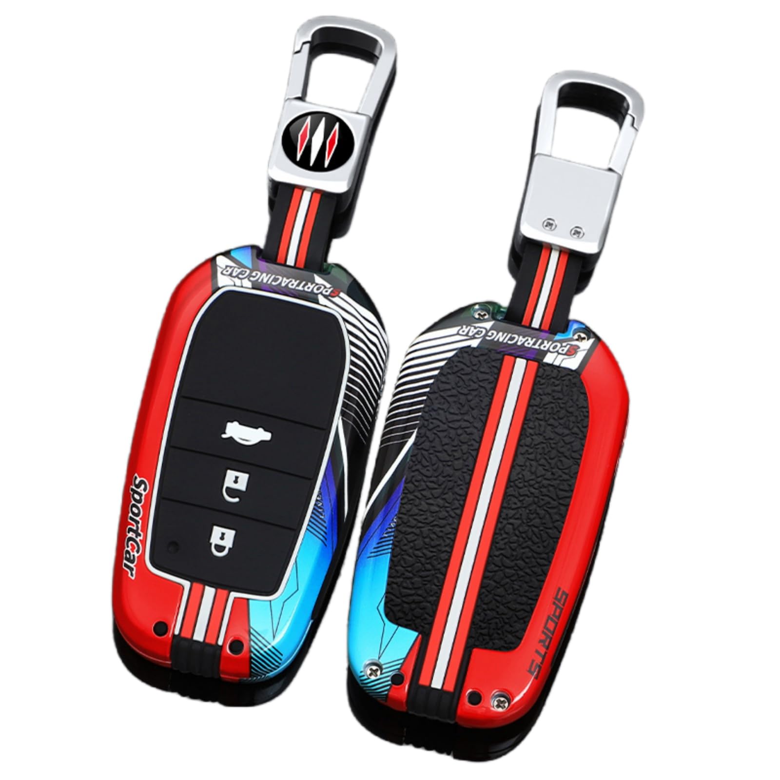 Happyit Auto Zink-Legierung Schlüssel Fall Halter Compatible with Toyota Sienna Senna RAV4 Venza Mirai Hybrid Vehicles Alphard Previa Voxy Vellfire Noah (Rot+Quadratische Schnalle+3B) von Happyit