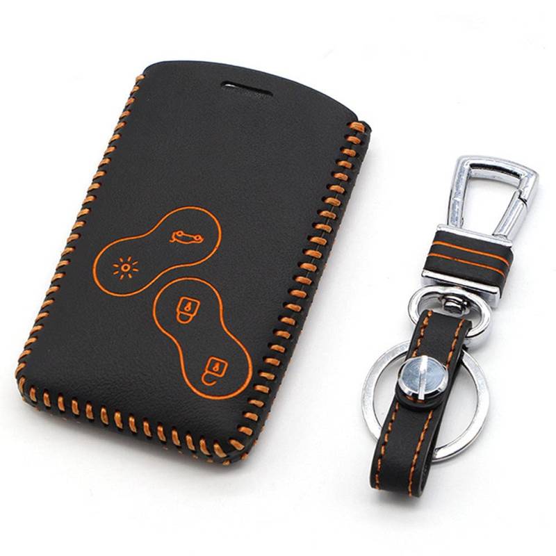 Happyit Auto echtes Leder Smart Key Cover Fall für Renault Clio Scenic Megane Duster Sandero Captur Twingo Koleos 4 Tasten Fernbedienung (Gelb) von Happyit