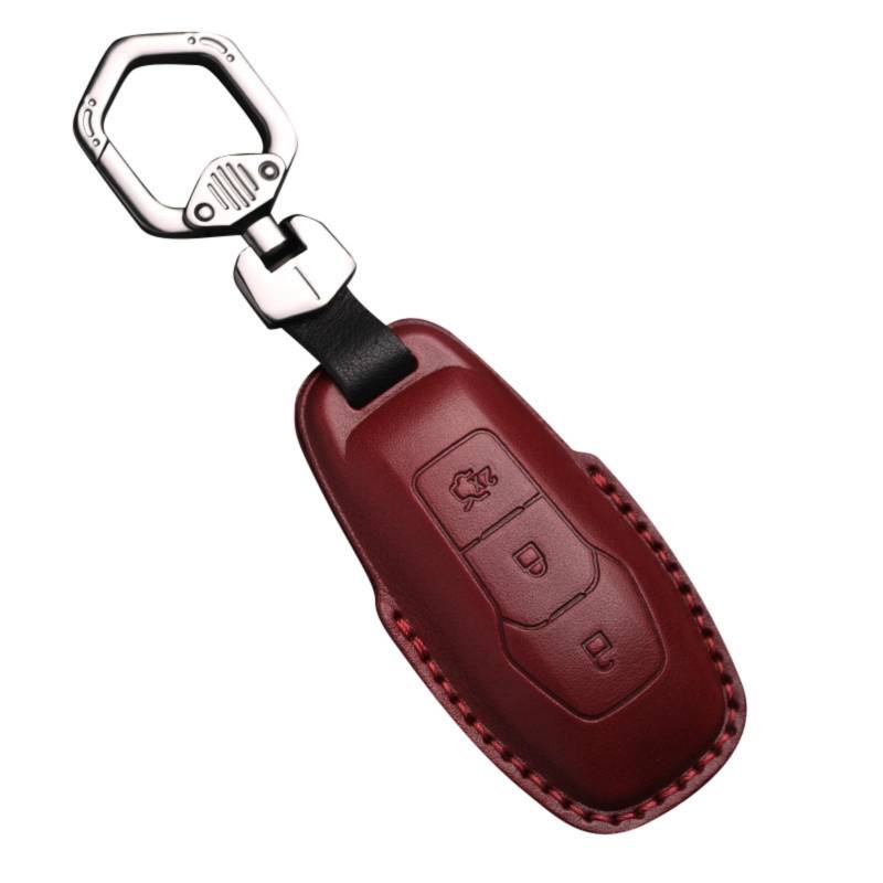 Happyit Leder-Autoschlüsselhülle Fob Shell Schlüsselanhänger für Ford Fusion Explorer Edge Mustang Mondeo Kuka 3 Tasten (Rot) von Happyit