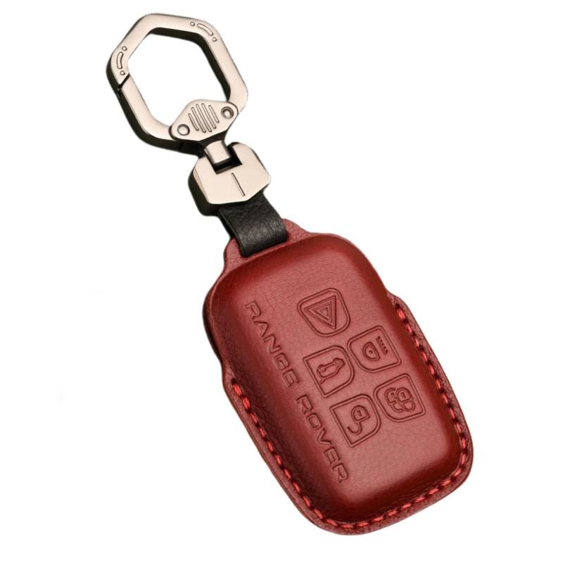 Happyit Leder-Autoschlüsselhülle Schlüssel Fall Halter für Land Rover A9 Range Rover Sport Evoque Freelander Discovery 4 Jaguar XE XJ XJL XF 5 Buttons (Rot) von Happyit