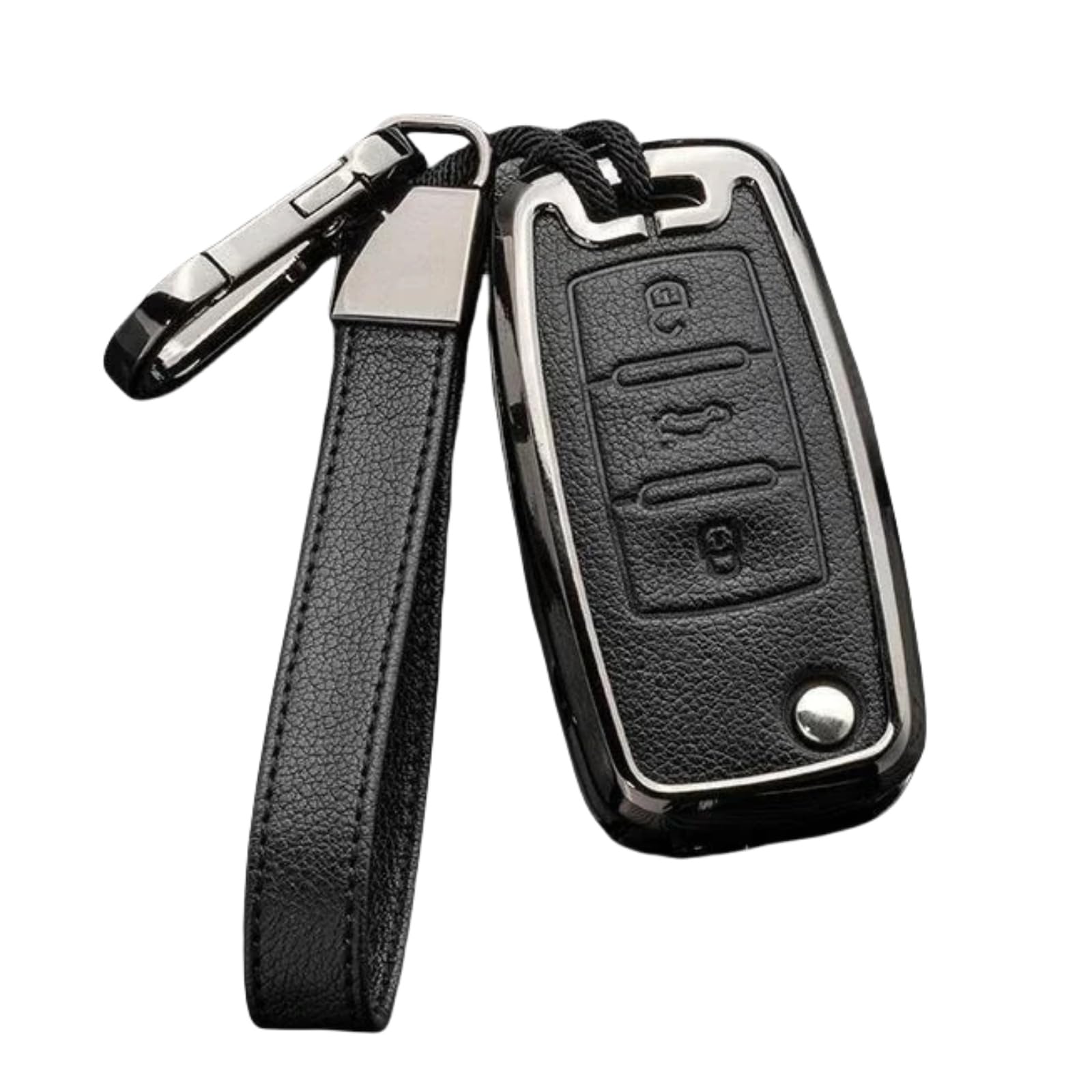 Happyit Leder-Autoschlüsselhülle Schlüssel Fall Halter für Volkswagen VW Bora Beetle Tiguan Passat B5 B6 MK5 6 Jetta EOS Sagitar Golf 3 Tasten (Schwarz) von Happyit