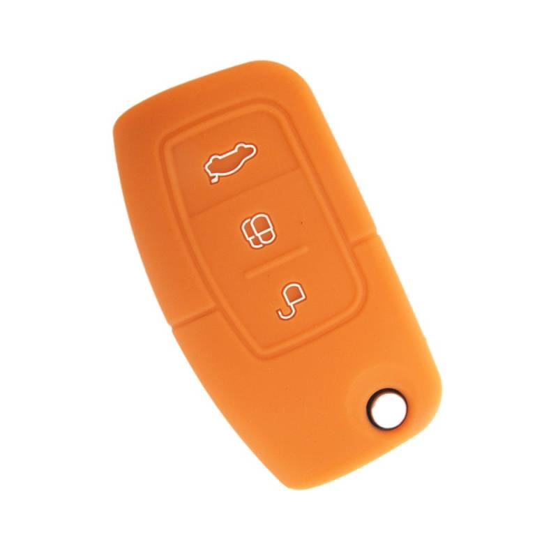 Happyit Silikon Auto Schlüssel Fernabdeckungs Fall Passt für Ford Fiesta Focus 2 Ecosport Kuga Escape MK2 3 Tasten Flip-Taste (Orange) von Happyit