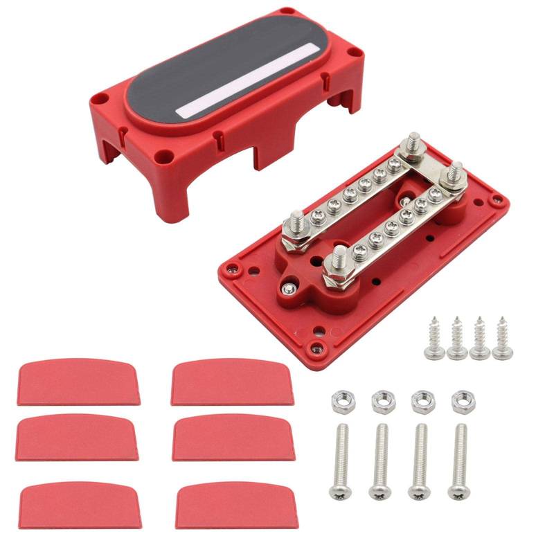 Harilla 100 A Sammelschiene Stromverteilerblock Hochleistungsmodul mit Abdeckung 12 V- DC 12-Wege-Sammelschiene für LKW, Wohnmobile, Kraftfahrzeuge, Autos, Rot von Harilla