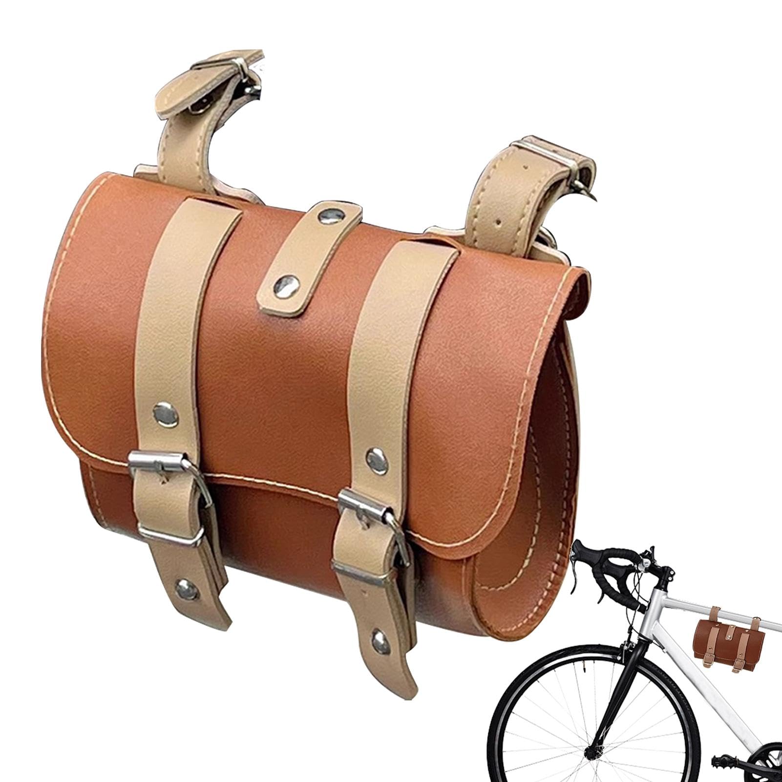 Fahrradlenkertasche - Kleine Lenkertasche | Lenkertasche Mit Großem Fassungsvermögen | Wasserdichte Fahrrad-Frontrahmentasche, Leder-Fahrradtasche, Lenker-Aufbewahrungstasche, Vordermontage-Fahrradtas von Harmoousue