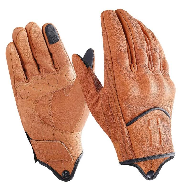 Harssidanzar GM028 Herren-Motorradhandschuhe aus Ziegenleder, Touchscreen, Hellbraun, Größe L von Harssidanzar