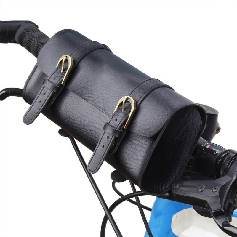 Hasaller Fahrradtasche Lenkertasche Fahrradtaschen PU Leder Fahrrad Hecktasche zur Befestigung am Lenkerrahmen unter dem Sitz Fahrradrahmentasche für Mountainbike, Rennrad, Rennrad (Schwarz) von Hasaller