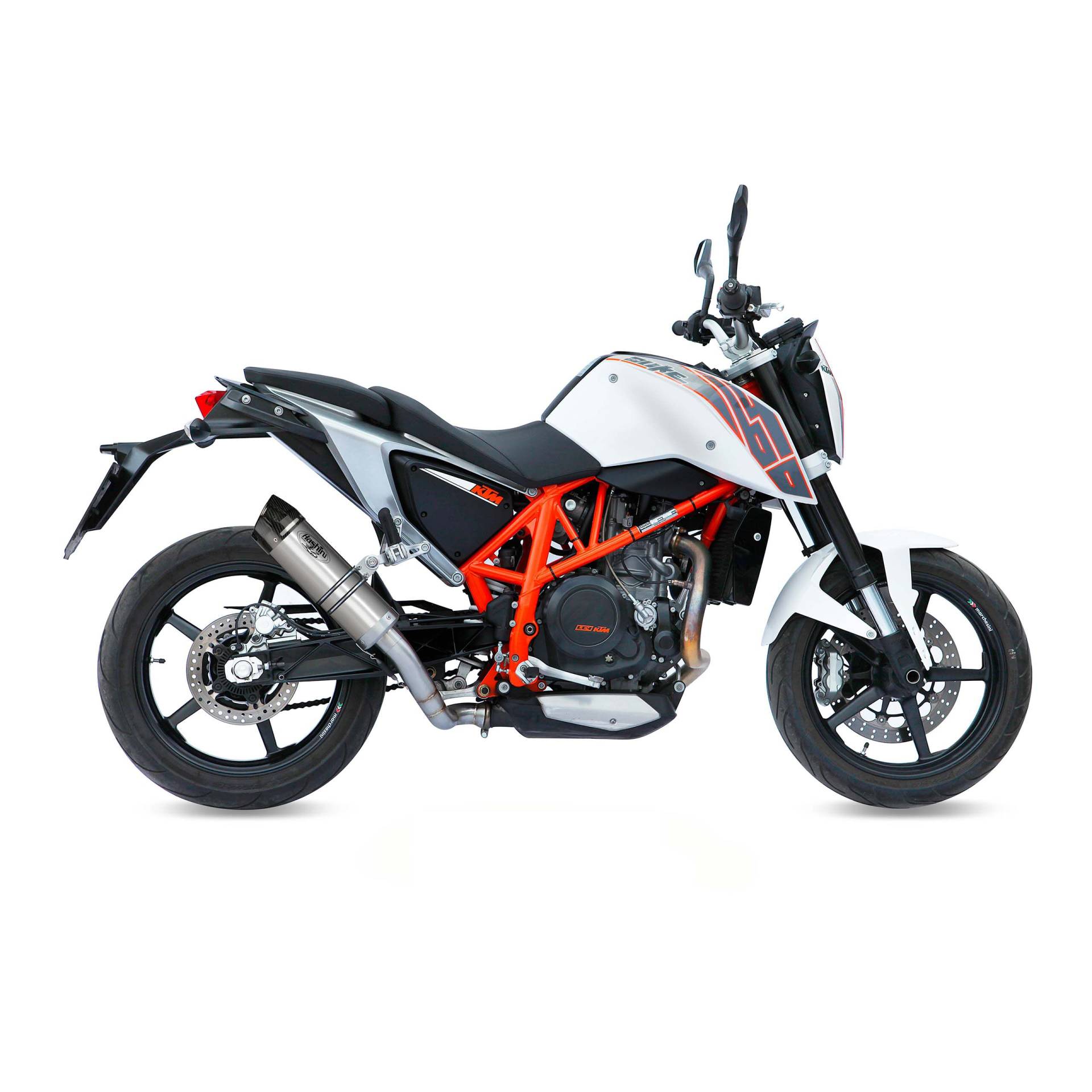 Hashiru Auspuff ST06 silber/carbon für KTM Duke 690 2012-2018 von Hashiru