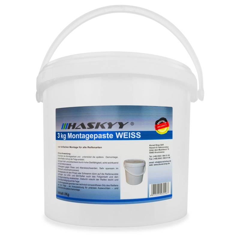 3kg Reifenmontagepaste Reifenmontierpaste Montagepaste Weiß Montagewax Reifen - White Montagepaste für PKW-, Motorrad- & LKW-Reifen von HASKYY