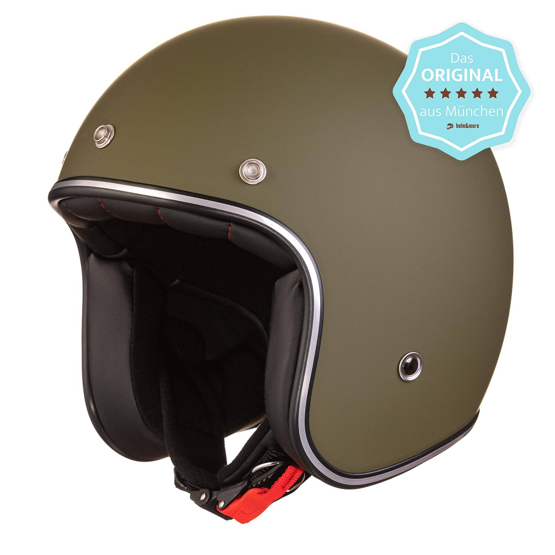 ORIGINAL Fräulein Irmi Retro Vespa-Helm, Jet-Helm mit Sonnen-Visier, Roller-Helm für Frauen und Herren im edlen Vintage-Look, Qualität nach ECE-Norm, armygrünmatt (XL) von HauptSache Fräulein Irmi Original