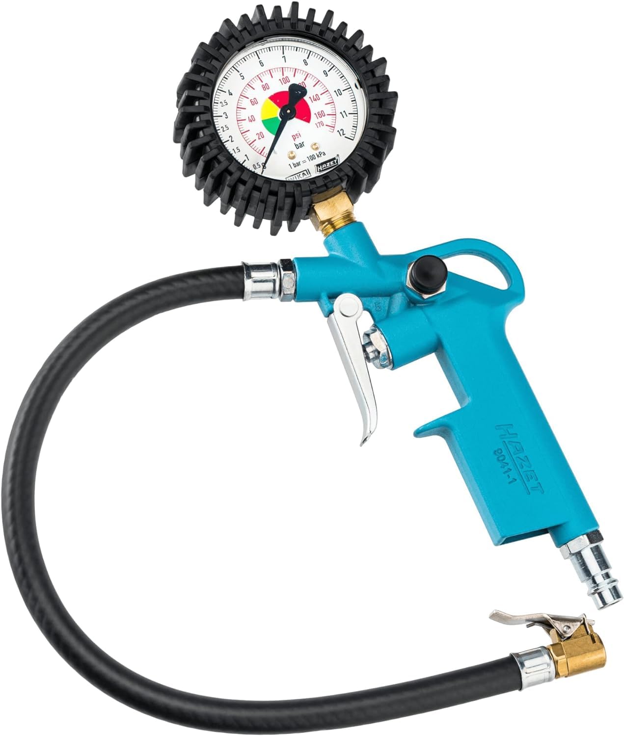 HAZET Reifenfüll-Messgerät 9041-1 I Manometer-Messbereich: 0-12 bar, Schlauchlänge: 400 mm, Manometer-Durchmesser: 63 mm I Reifendruck-Prüfer für Auto, Motorrad, Lkw uvm. von Hazet