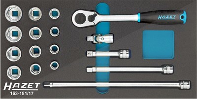 Hazet Steckschlüssel Satz - Vierkant 3/8 - Sechskant - 17-tlg. [Hersteller-Nr. 163-181/17] von Hazet