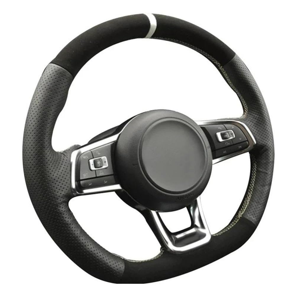 HcYzFJ Handgenähte Schwarze Leder-Wildleder-Autolenkradabdeckung für Golf 7 GTI Golf R MK7 Polo GTI von HcYzFJ