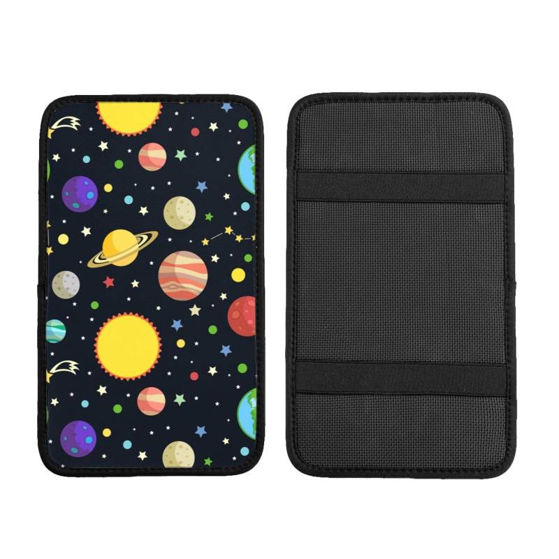 Auto Mittelkonsole Kissen Pad Farbe Cartoon Planet Auto Armlehne Abdeckung Wasserdicht Armlehne Sitzbox Abdeckung Armlehne Abdeckung Schutz Handlauf Box Universal Dekoration Kissen von Hceaatb