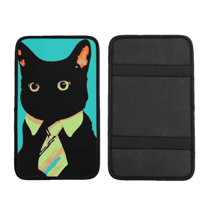 Auto Mittelkonsole Kissen Pad Schwarz Katze Abstrakte Cartoon Auto Armlehne Abdeckung Wasserdicht Armlehne Sitzbox Abdeckung Armlehne Abdeckung Schutz Handlauf Box Universal Dekoration Kissen von Hceaatb