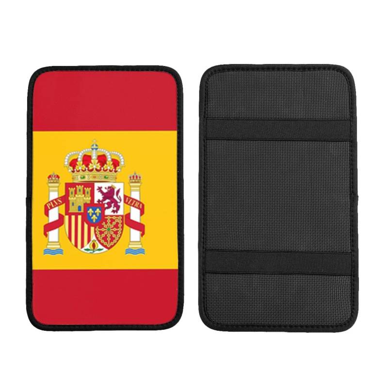 Auto Mittelkonsole Kissen Pad Spanische Flagge Auto Armlehne Abdeckung Wasserdicht Armlehne Sitzbox Abdeckung Armlehne Abdeckung Schutz Handlauf Box Universal Dekoration Kissen von Hceaatb