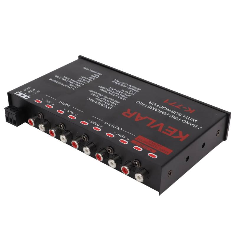 Car Audio Equalizer, Low Pass 7 Band Car Graphic Equalizer High Level Input EQ mit CD AUX Input und Rear Front SUB Output für Stereoanlage von Headerbs