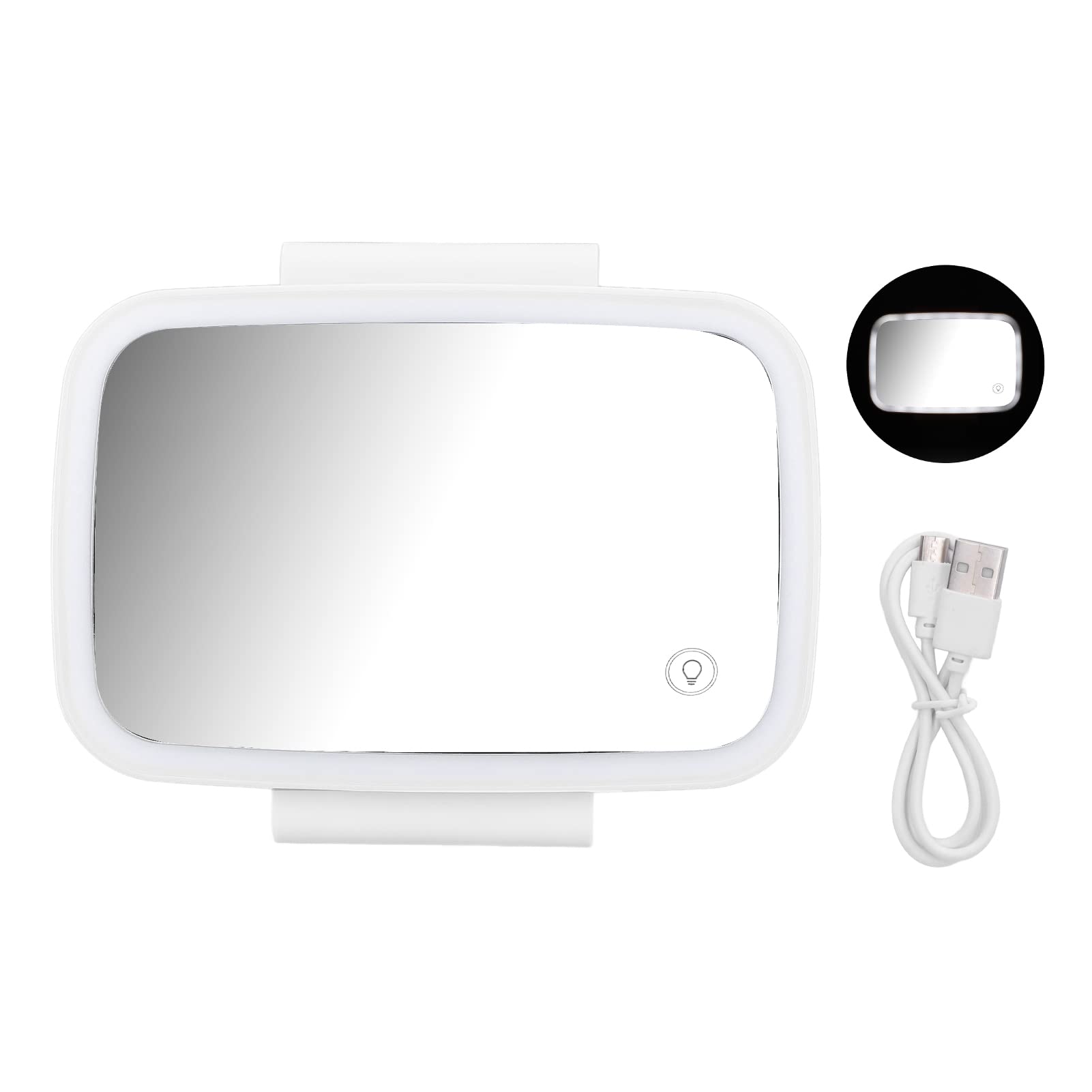 Headerbs LED-Sonnenblendenspiegel, Auto-Sonnenblende, Make-up-Spiegel, Umgebende LED-Leuchten, Touchscreen, Plug-and-Play mit Einziehbarem Rückenclip (White) von Headerbs