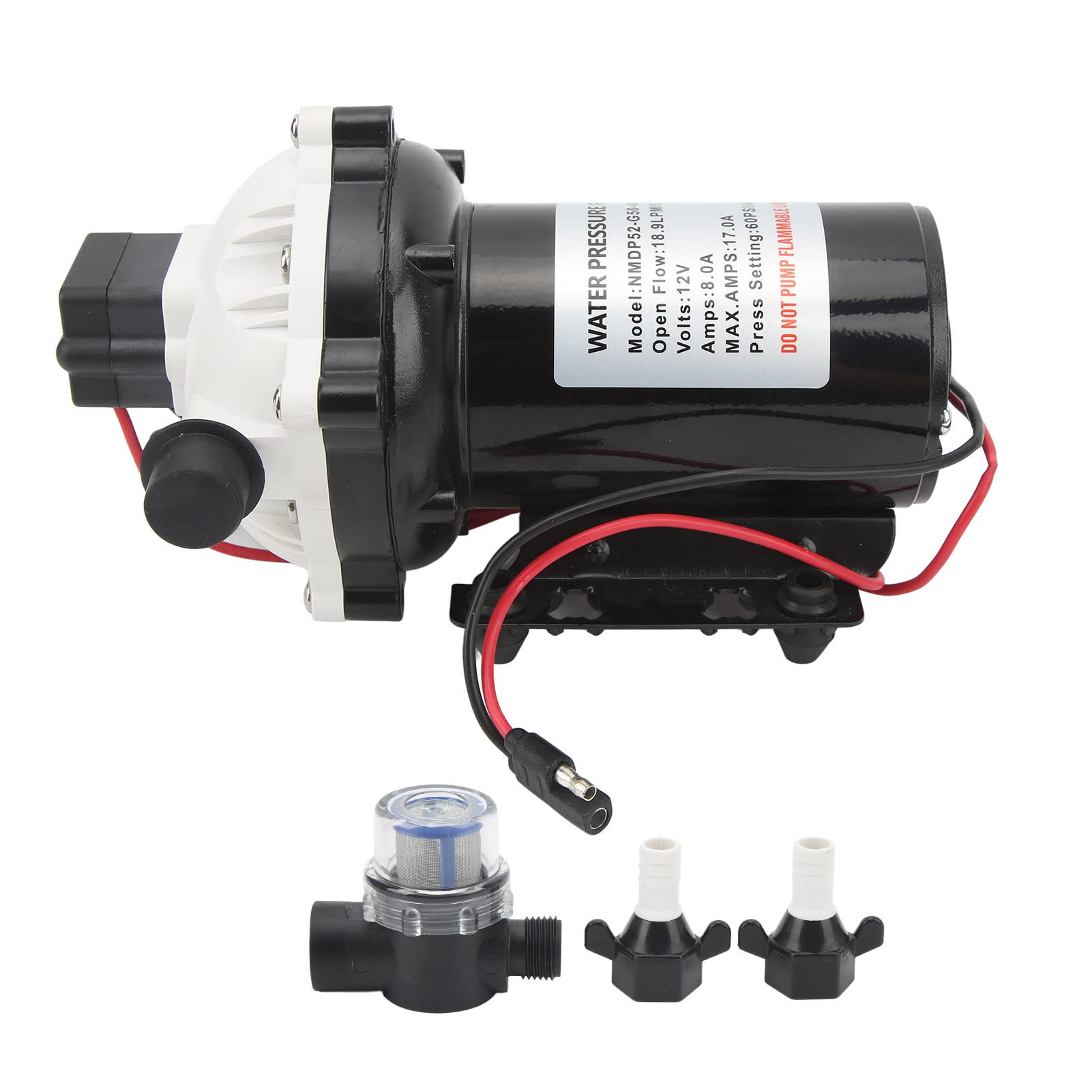 Membranpumpe, 12 V, 60 PSI, 4,2 Bar, Selbstansaugende Wohnmobil-Wasserpumpe, 12 V Gleichstrom, 18,9 L/min, 5,0 GPM Nenndurchfluss mit 15 A Sicherung für Wohnmobil-Yacht von Headerbs