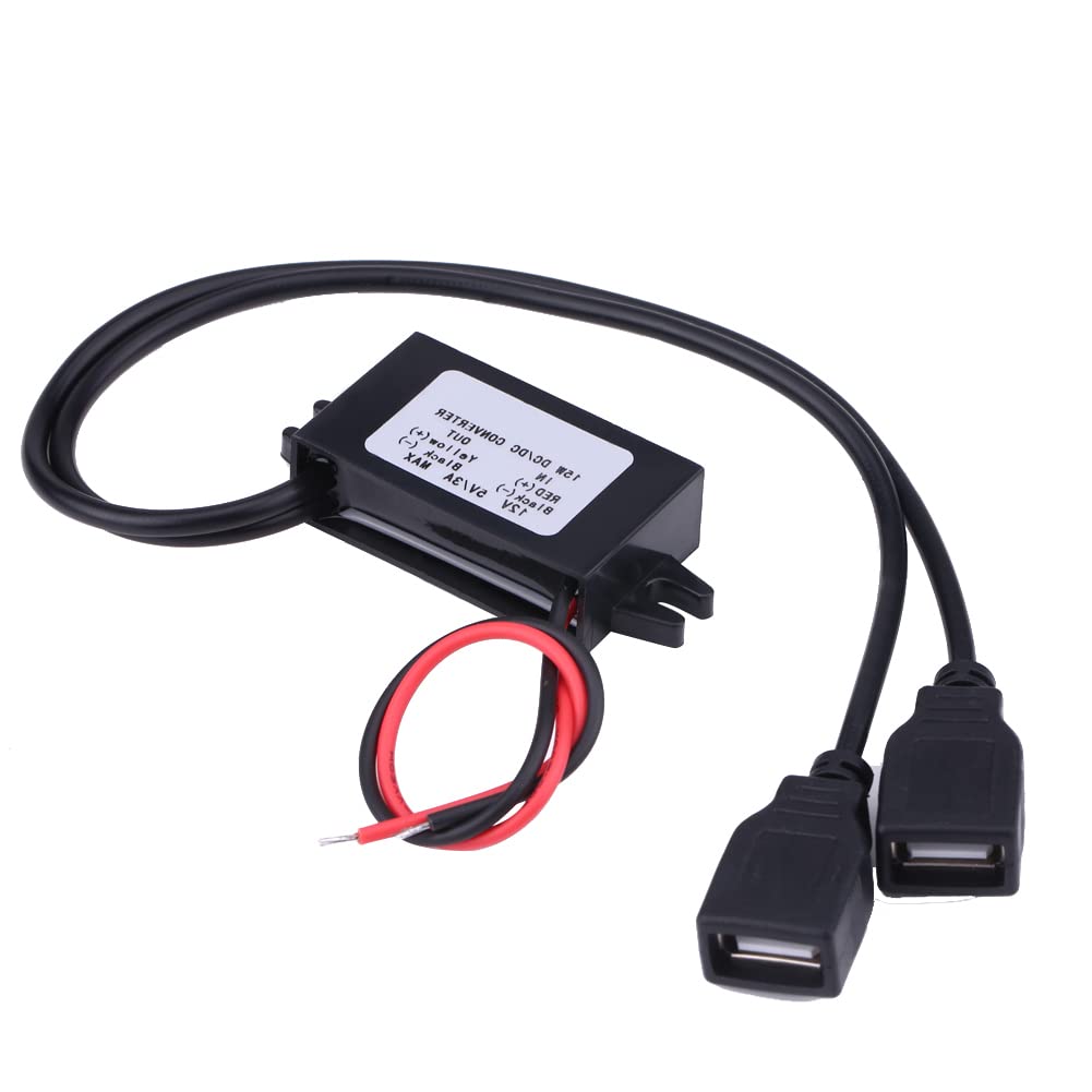 Power Converter, 3A DC 12V auf DC 5V Dual USB Schwarz Ladegerät Adapter Konverter Modul für Auto Motorrad Telefon Aufladen von Headerbs