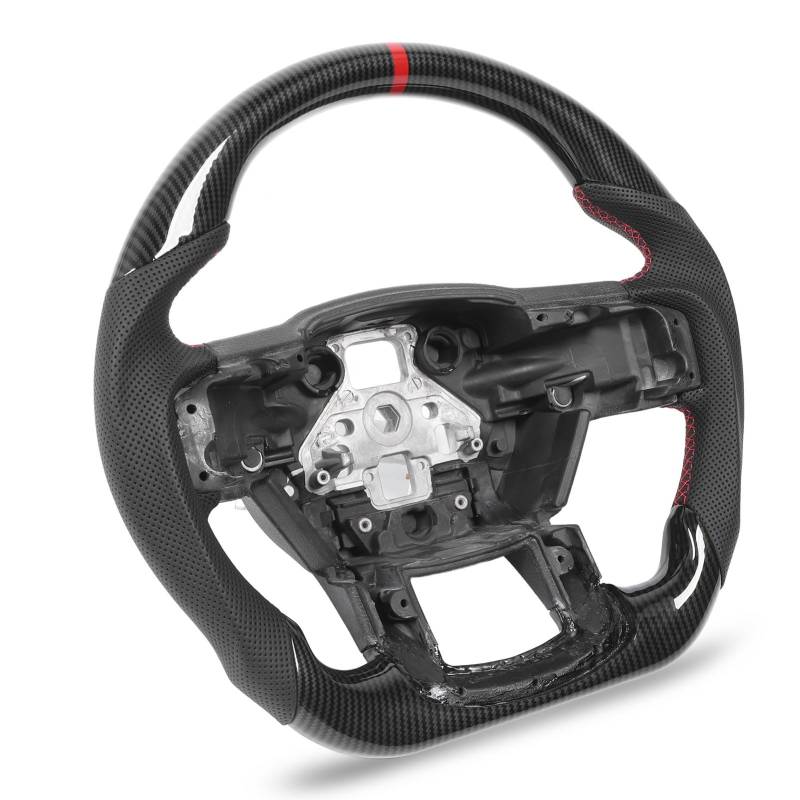 Sportliches Lenkrad Hydro Dip Carbon Fiber Look Lenkrad Perforiertes Leder für Modelle ohne Paddellöcher von Headerbs