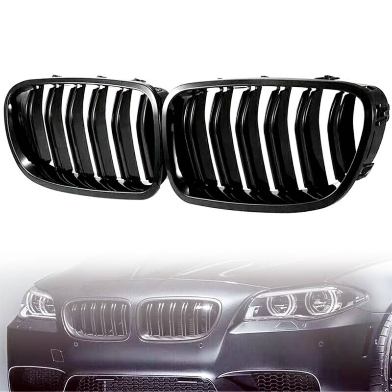 Hebstw F11 Nieren, F10 Nieren Schwarz Front Nieren F10 Kühlergrill für BMW 5 Serie F10 F11 M5 2010-2017 f10 Grill Schwarz Glänzend Doppel-Lamellen Grill von Hebstw