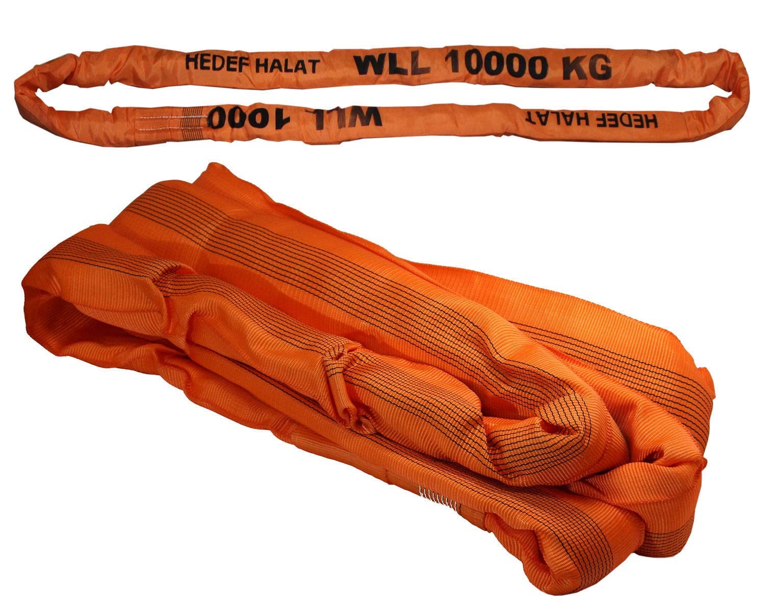 Rundschlinge 10000kg Tragkraft, 8m Umfang, endlos mit Polyesterkern, Hebegurt Hebeband, Orange von Hedef