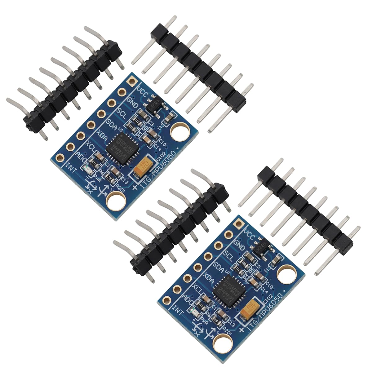 Heevhas 2PCS MPU-6050 GY-521 3 Achsen Gyroskop Beschleunigungsmesser 6 DOF 16 Bit Sensormodul AD-Konverter Datenausgabe IIC I2C für Bewegungserkennungsspiel mit Stiftleiste von Heevhas