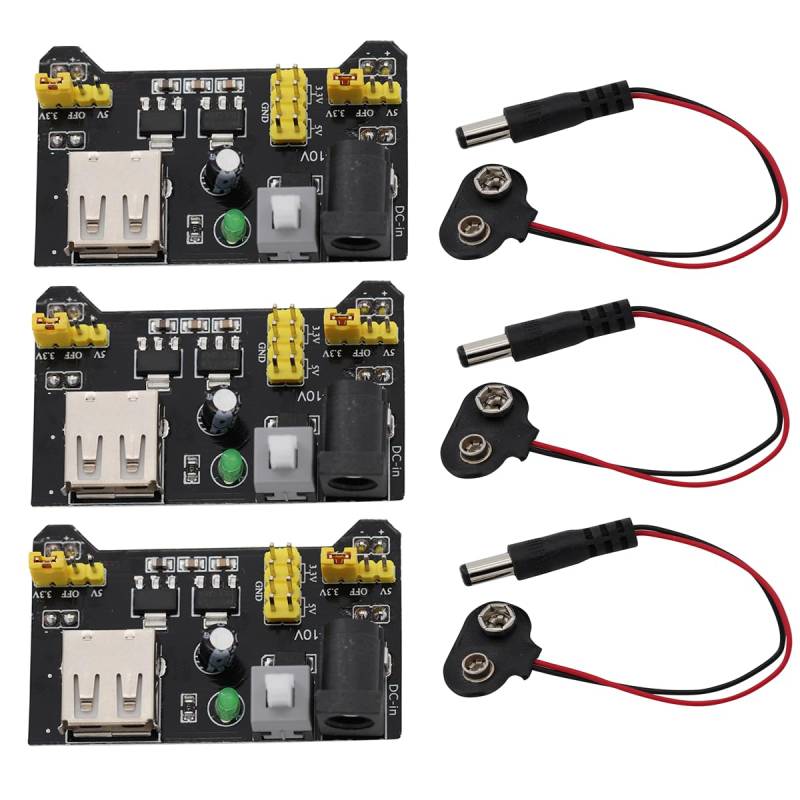 Heevhas 3PCS MB102 3,3V/ 5V lötfreies Steckplatinen-Netzteilmodul Breadboard Power Supply Module + 3PCS 9V 5,5 * 2,1 mm DC Klinkenstecker Batterie-Clip-Schnalle von Heevhas