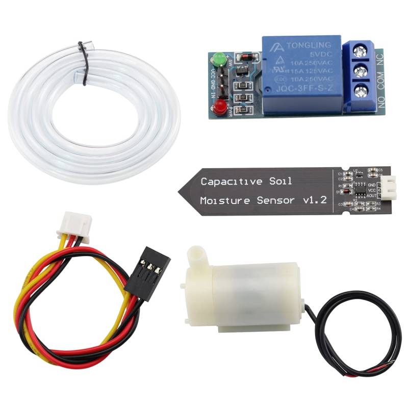 Heevhas Automatische Bewässerung DIY Kit Bewässerungssystem, 1 Kanal 5 V Relais Modul + Kapazitiv Bodenfeuchtesensor + Horizontal Mini Wasserpumpe + 1M PVC Schlauch für Arduino von Heevhas