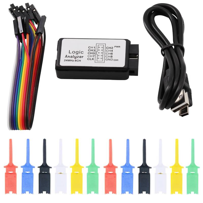 Heevhas USB Logic Analyzer Device 24MHz 8CH 8 Kanal UART IIC SPI Debug mit Mini-USB-Kabel + Kabel + 12PCS Farben Testhaken Clip Set von Heevhas